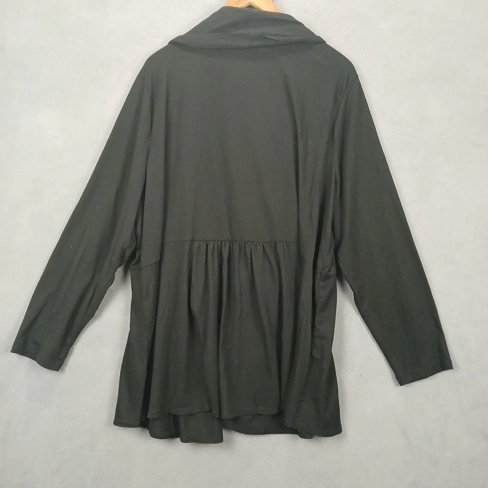 Just My Size Wrap Top Womens 4X (26/28)‎ Black Knit Open Front Pleated V Neck